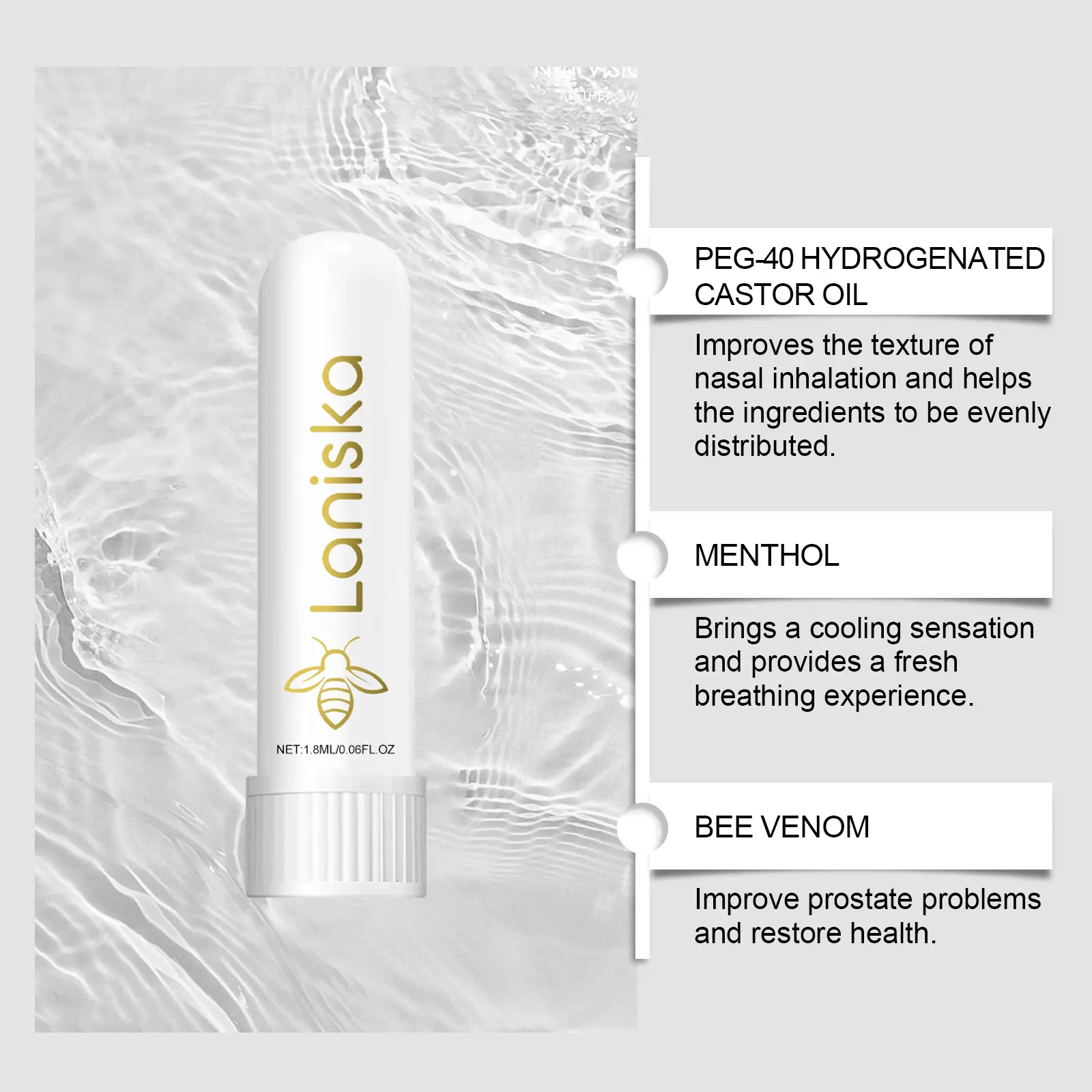 Laniska Bee Venom Men's Care Inhaler for Discomfort Relief and Vitality 6 laniska bee venom men inhaler LA B03 0008 01 3070