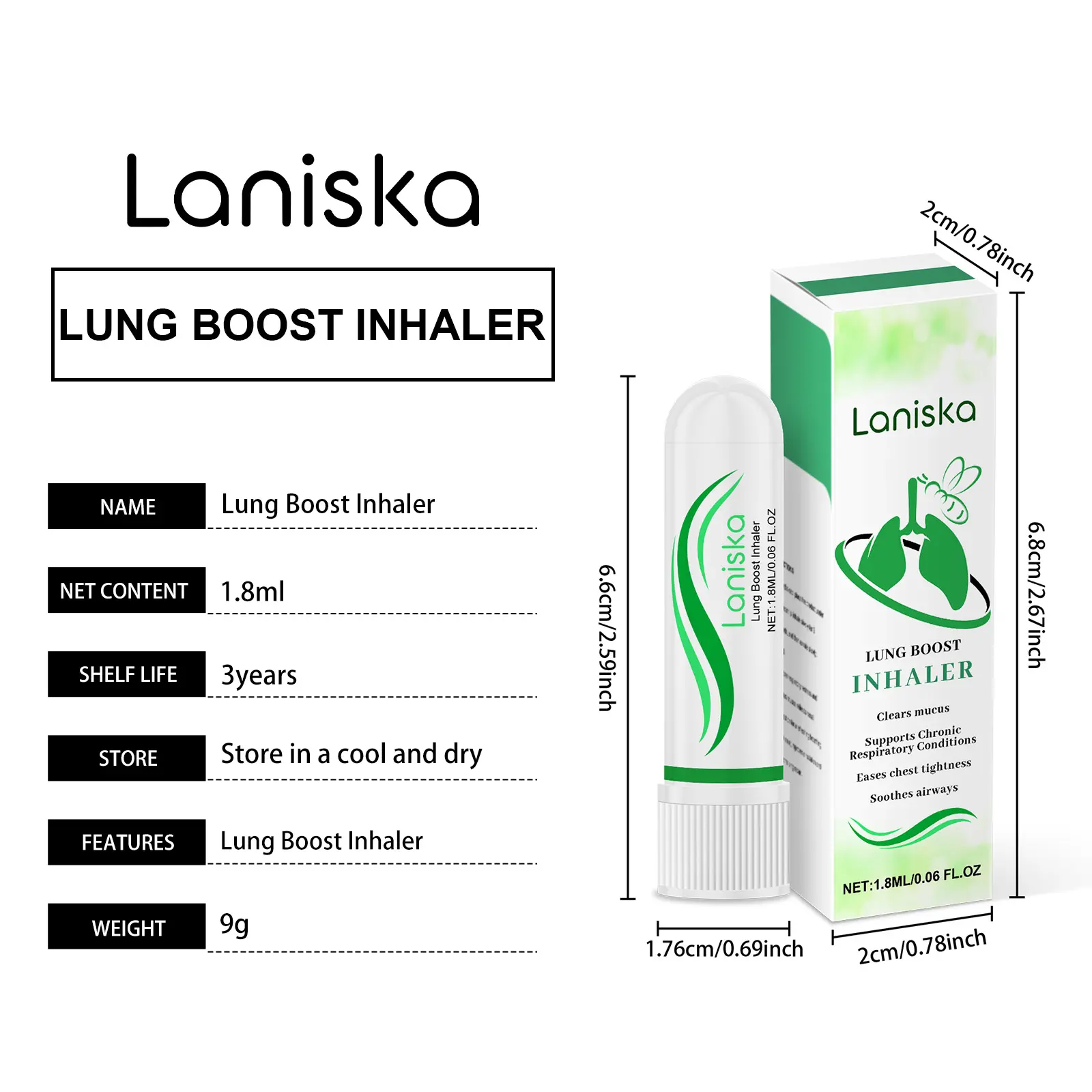 Laniska Nasal Inhaler with Sunflower Oil and Menthol 1 laniska revitalizing inhaler LA B07 0021 01 2506