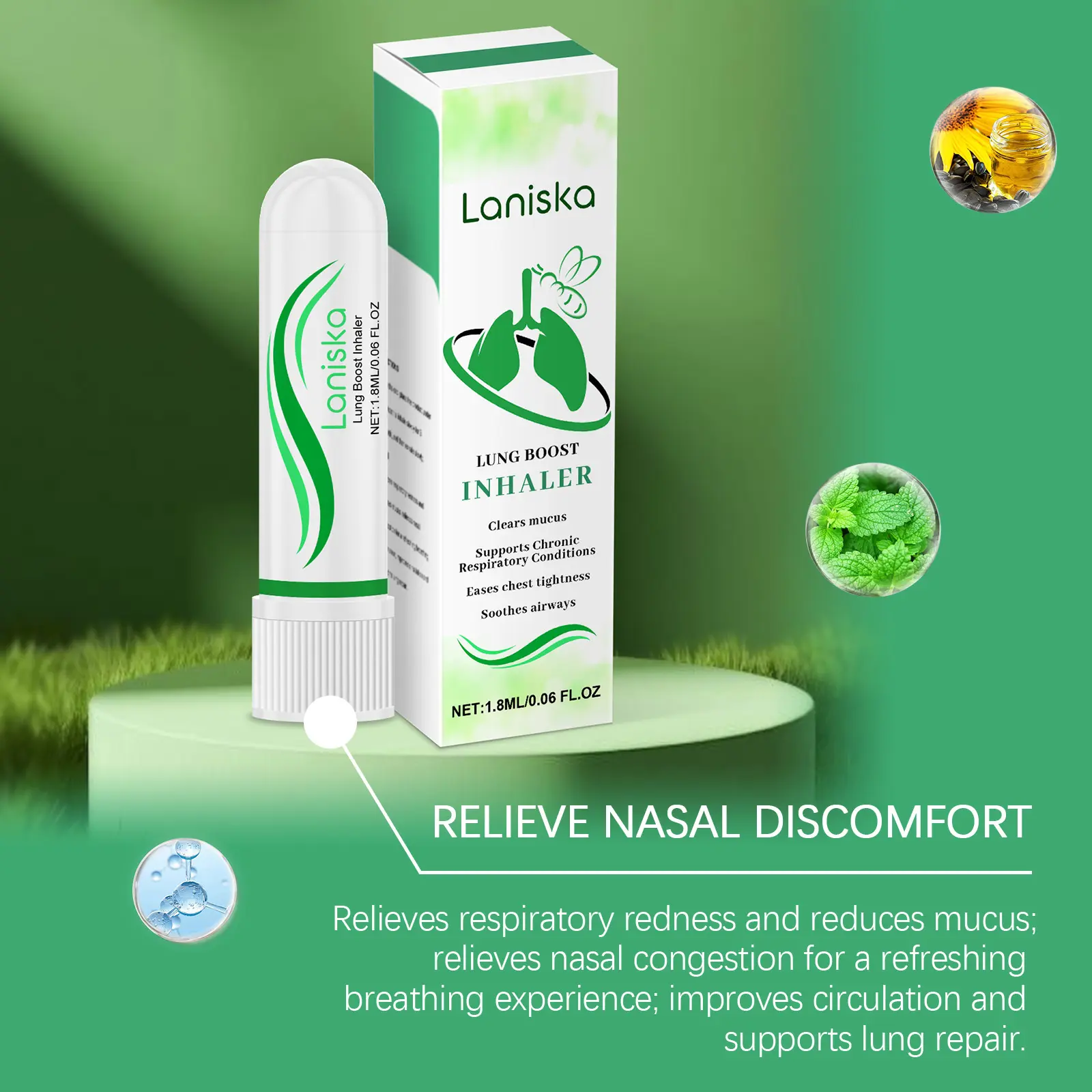 Laniska Nasal Inhaler with Sunflower Oil and Menthol 8 laniska revitalizing inhaler LA B07 0021 01 2509