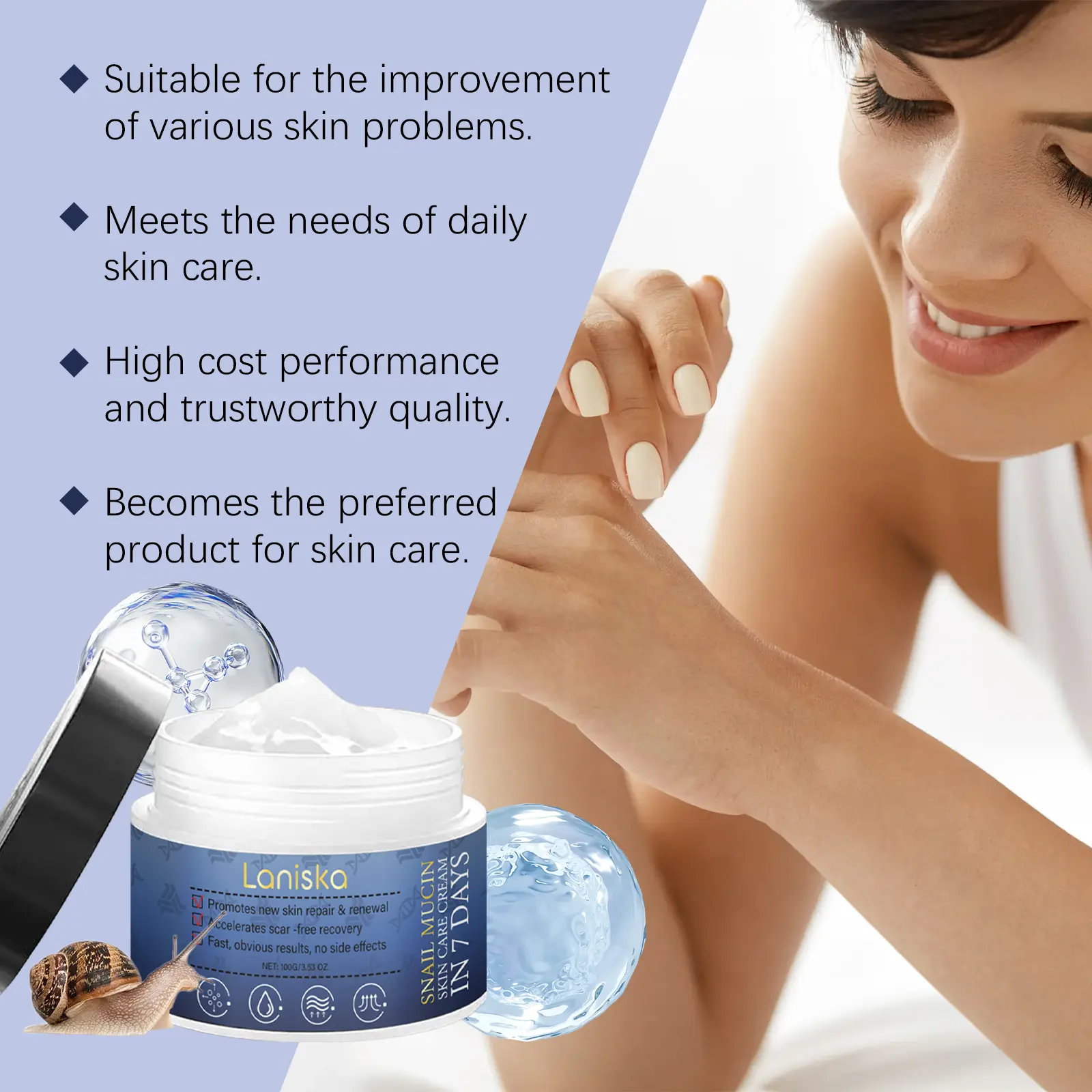 Laniska Snail Skin Care Cream - Nourishing Moisturizer for Facial Skin Elasticity 6 laniska snail cream LA A05 0005 01 1195