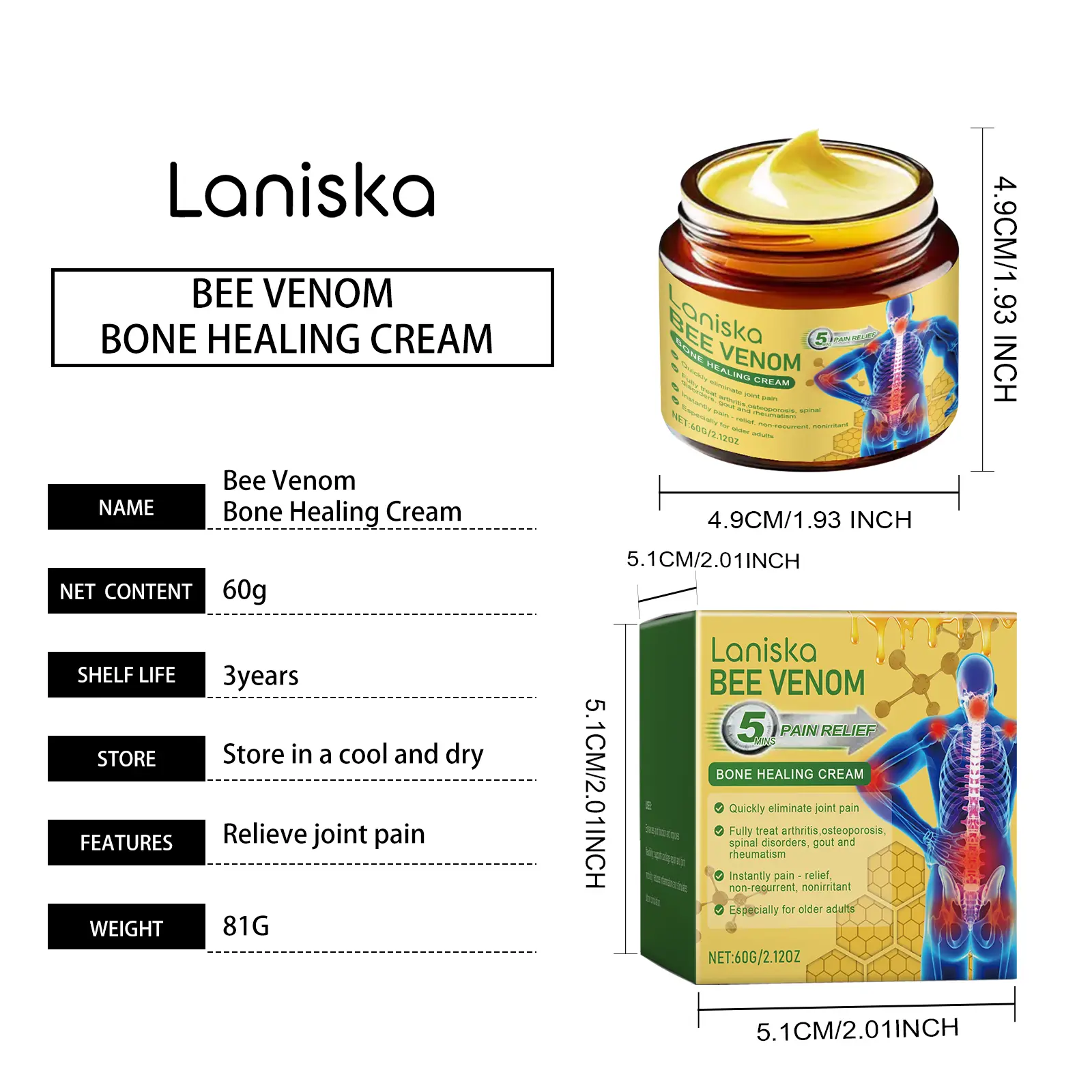 Laniska Bee Venom Joint Care Cream for Waist, Shoulder and Knee Discomfort 1 laniska waist care cream LA A06 0008 01 2080
