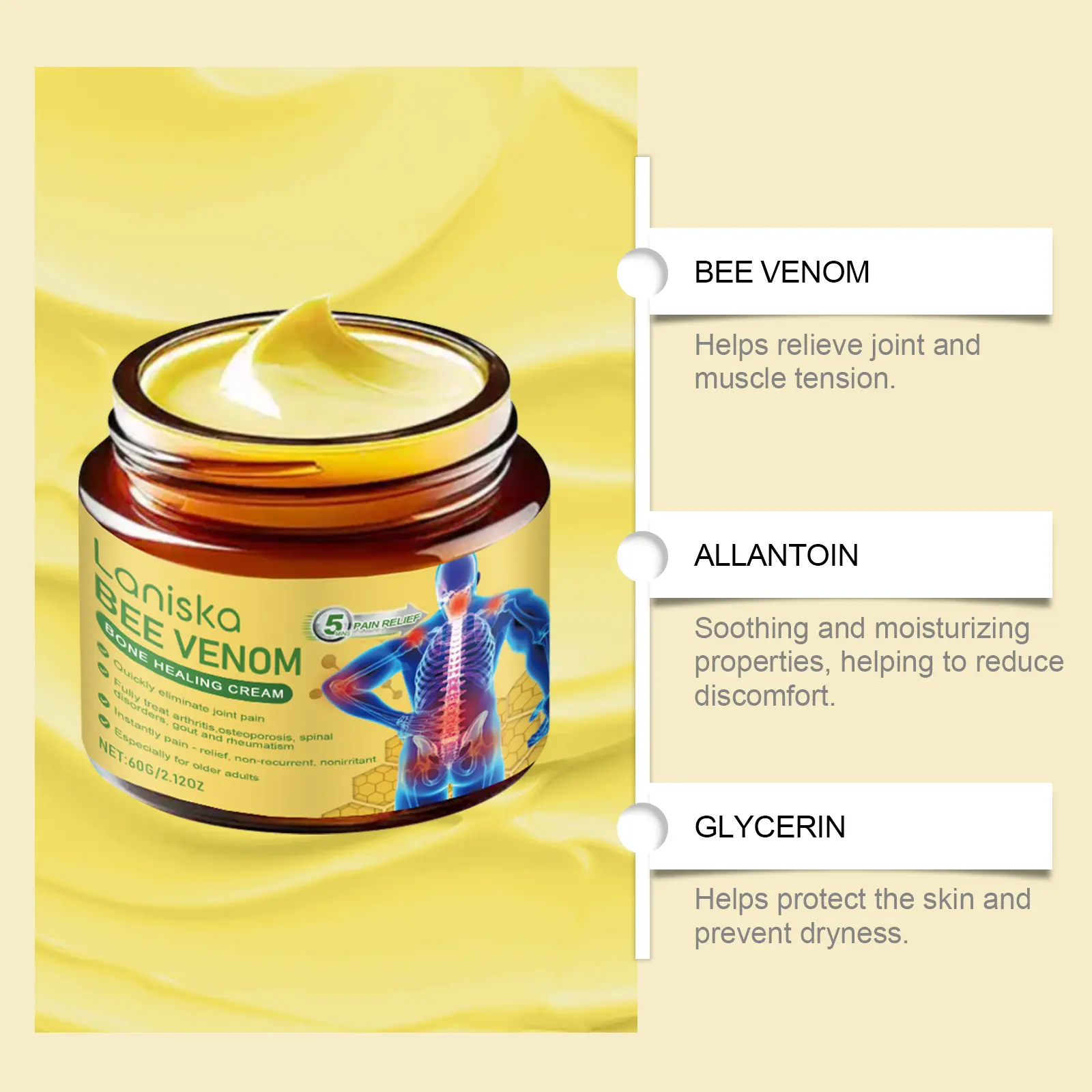 Laniska Bee Venom Joint Care Cream for Waist, Shoulder and Knee Discomfort 6 laniska waist care cream LA A06 0008 01 2083