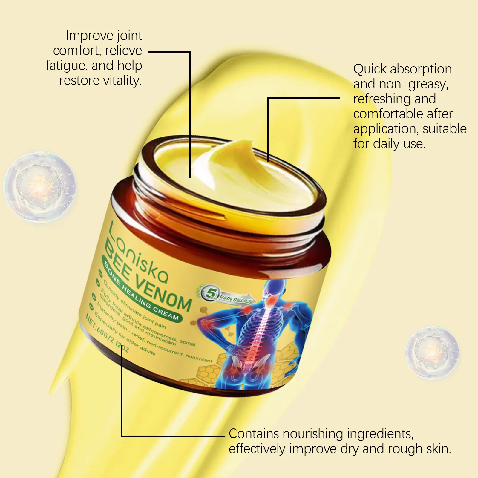 Laniska Bee Venom Joint Care Cream for Waist, Shoulder and Knee Discomfort 8 laniska waist care cream LA A06 0008 01 2084